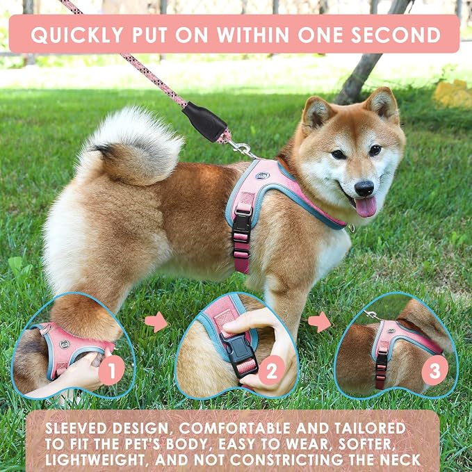 Dog Harness and Leash Set, No Pull Saddle Style Pet Harness, Breathable Mesh Adjustable Reflective Dog Vest for Medium Small Dogs Harness 2 D-Rings, Pink, S - Image 4