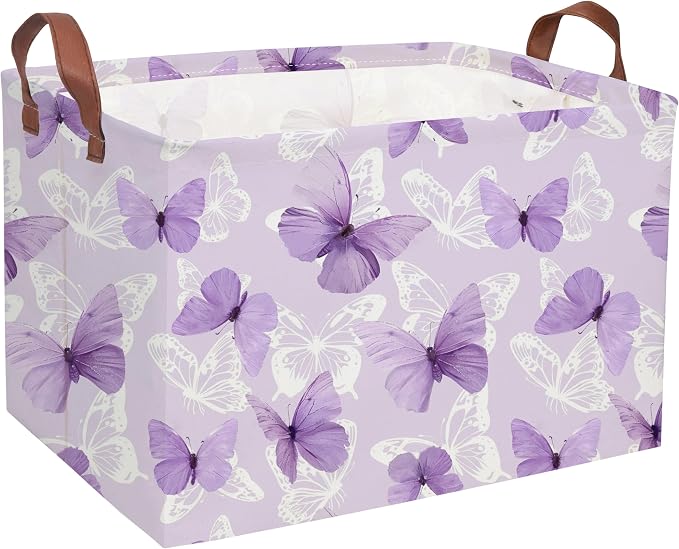 Sanjiaofeng Rectangular Kids Basket Butterfly Storage Bins,Girls Storage Basket with Handles.Clothers,Toys,Books,Kid's Gifts Bins. (Purple Butterfly) by Sanjiaofen