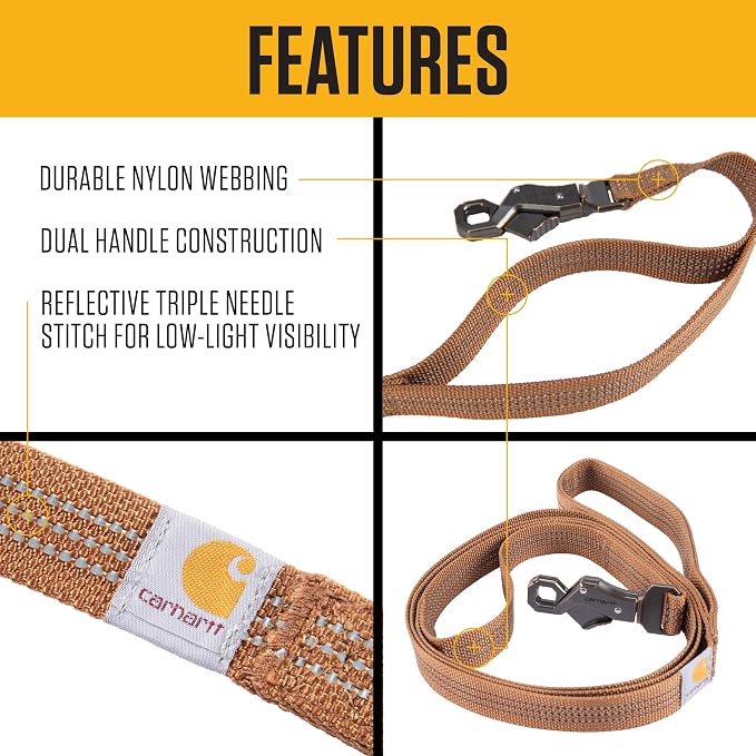 Carhartt Nylon Dual Handle Dog Leash Black L | Durable Nylon Webbing Fabric with Secure Metal Trigger Claw Clasp - Image 2
