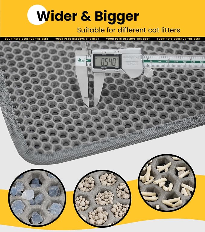 Cat Litter Trapping Mat, 27"x19" Universal Fit Litter Box Floor Mat, Hexagon Grids & Anti-Leak Base, Machine Washable, Non-Slip Kitty Mat for Most Homes, Gray - Image 6