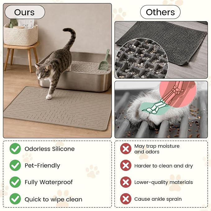 Cat Litter Mat, 23.5x16 Silicone Trapping Mat Beige | for Kitty Litter Box, Easy Clean, BPA Free Rubber, Center Litter Collection, Easy Pour-Back, Waterproof, Odor-Resistant - Image 8