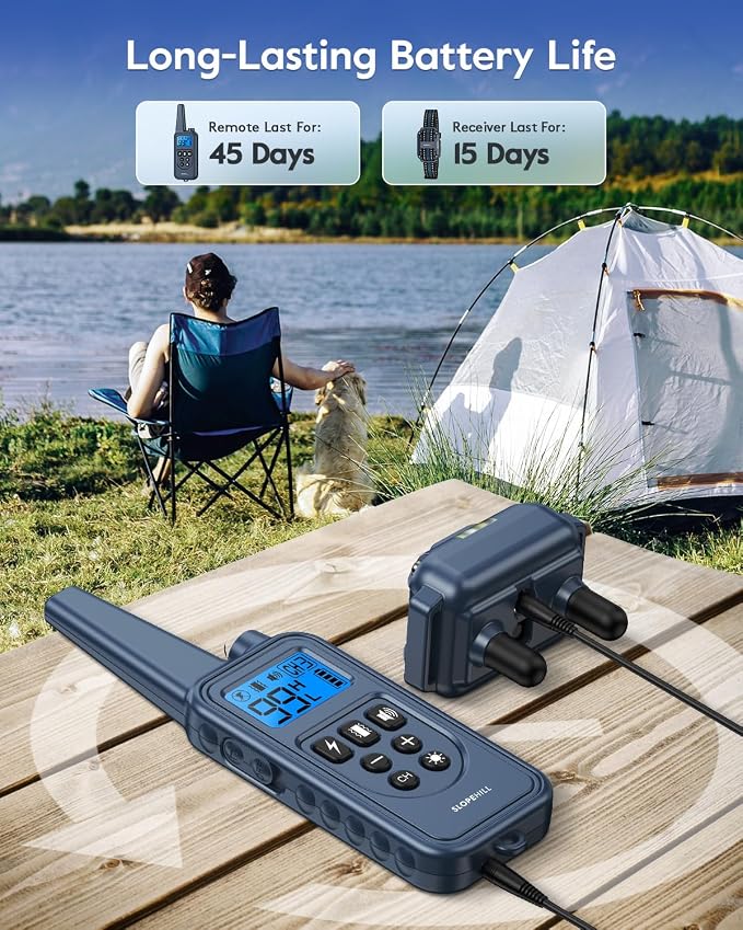 SLOPEHILL Dog Training Collar,4200FT Remote Shock Collar for Dogs 8-140lbs | IP68 Waterproof e Collar with Beep, Vibration, Safe Shock, Light ,No Shock Modes,Dog Collar with Removable Prongs,Dark Blue - Image 6