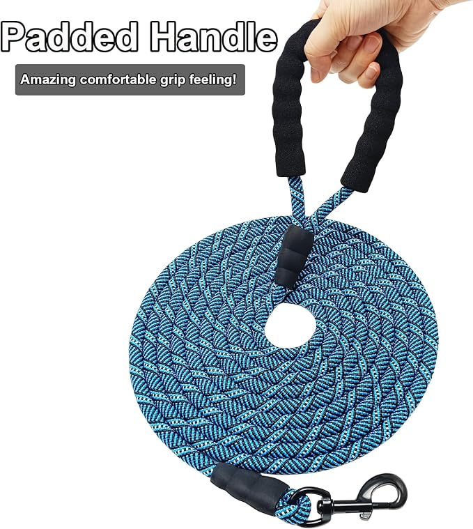 MayPaw Heavy Duty Rope Dog Leash, 3/6/8/10/12/15/20/30 FT Long Dog Lead Nylon Pet Leash, Soft Padded Handle Thick Lead Training Leashes for Large Medium Dogs (15ft * 1/2", Blue Black) - Image 3
