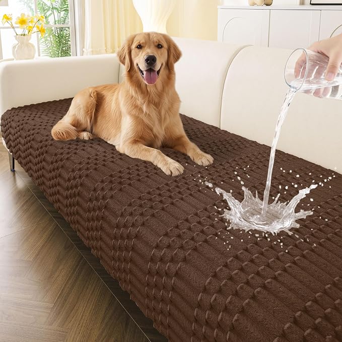 Smiry Waterproof Couch Covers for Dogs Washable, Non Slip Pet Sofa Cover | Plush Scratch Resistant Flannel Furniture Protector for Dogs, Chocolate, 36" x 47" by Smiry