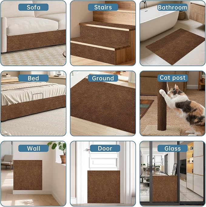 cat Scratch Furniture Protector (Brown, 78.7x15.8Inch) | Self-Adhesive , Trimmable , Anti-Scratch for Couch & Carpet Corners,Protects Furniture from Indoor Cats - Image 6