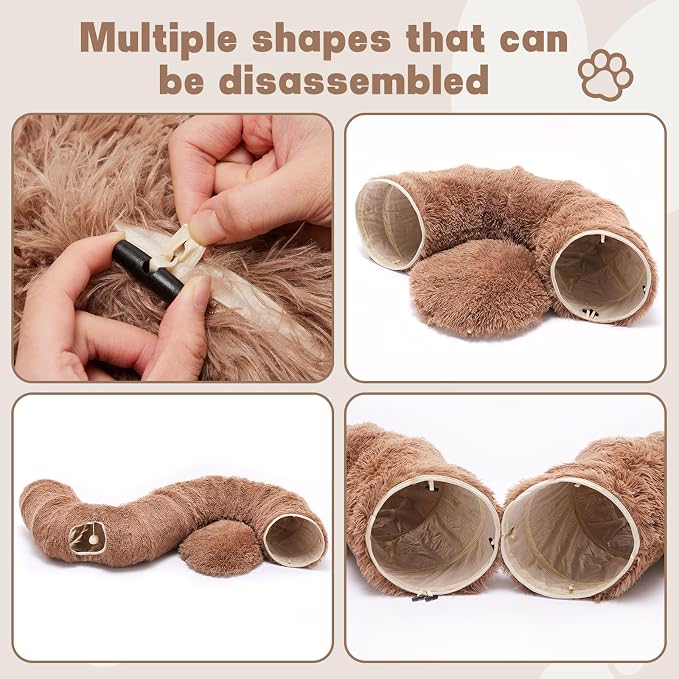 Cat Tunnels for Indoor Cats, Donut Tunnel Toys for Cats - Brown | Washable Circle Cushion, 3-in-1 Foldable Playground & Cozy Cave Bed for Kittens, Puppy, Rabbits, Ferret - Image 4