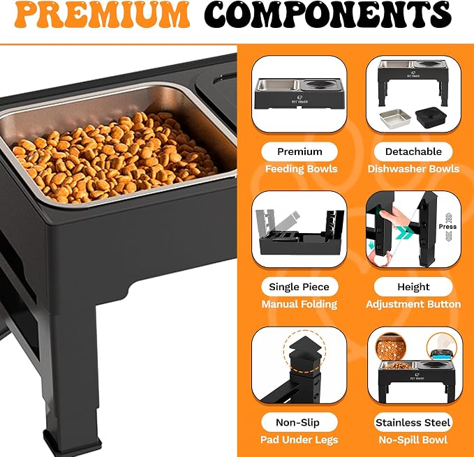 Elevated Dog Bowls, Raised Dog Bowl Stand with 4 Adjustable Heights, Stainless Steel Food Bowl & No-Spill Water Bowl – Dog Bowls Elevated for Small, Medium & Large Dogs - Image 8