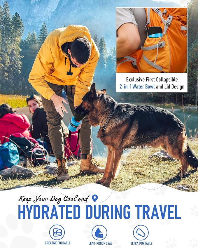 Lesotc Dog Water Bottle, Portable Water Dispenser with Bowl, Leak Proof Pet Travel Squeeze Bottle, Puppy Essentials Dog Stuff Accessories for Outdoor Walking, Hiking, Camping, Blue - Image 6