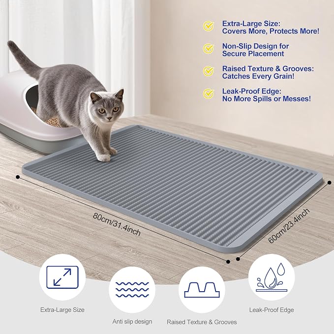 Filmicy Silicone Cat Litter Mat - 31' x 23' Waterproof Large Kitty Mat, Non-Slip, Durable, Easy Clean & Washable Cat Litter Tray Mat for Scatter Control - Image 6
