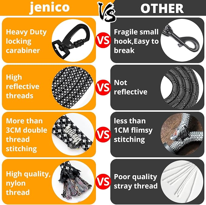jenico Long Dog Leash 50FT: Heavy Duty Rope Leashes for Dogs Training with Swivel Lockable Hook Reflective Threads Bungee and Padded Handle - Dog Lead for Large Small Medium Dogs Outside Walking - Image 6
