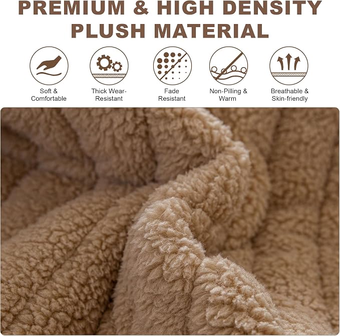 OTOB Sofa Covers for 3 Cushion Couch Washable, All Seasons Fuzzy Non Slip Kids & Pet Friendly Dog Bed Mats Couch Cover, Soft Plush Sofa Slipcovers Furniture Protector (Khaki, 27.6" x 70.9'') - Image 3