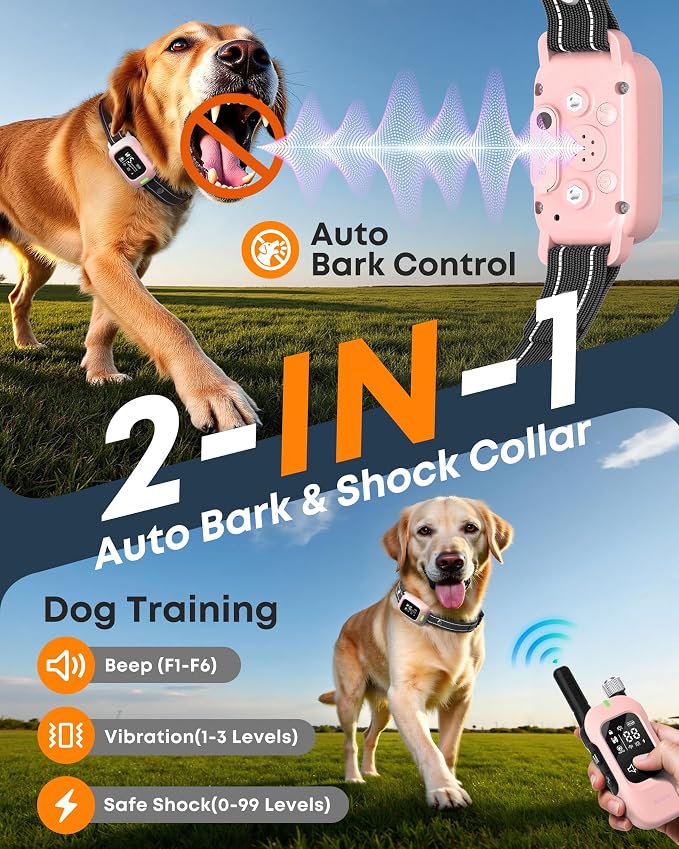 2-in-1 Dog Bark Collar & Training Collar with Remote, 4500FT Range | Shock Collar with Automatic Anti-Bark Control, IPX8 Waterproof Receiver, LED Light, and Adjustable Fit for All Breed - Image 2