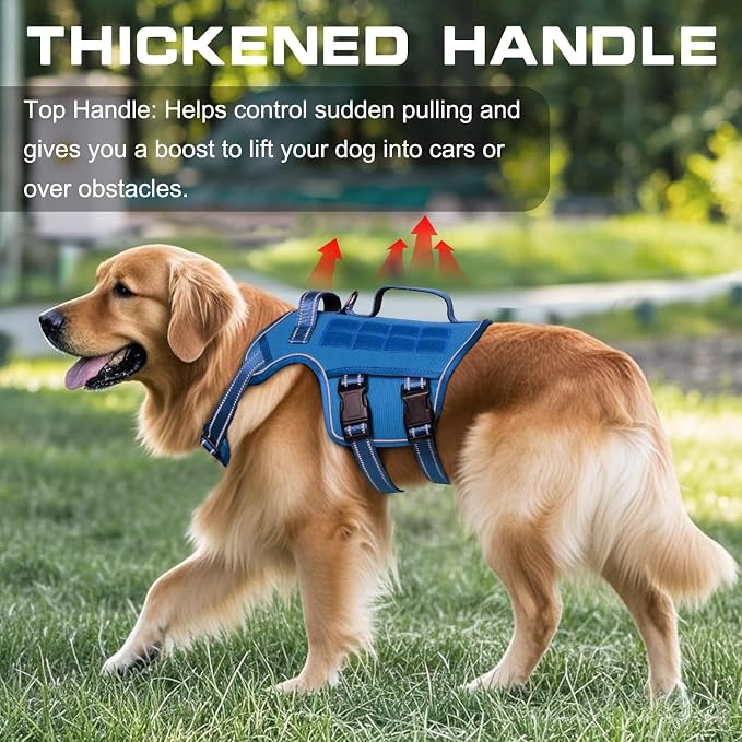 Dog Harness Medium Sized Dog, No Pull Dog Vest with Molle System | Tactical, Easy Control With Handle, Breathable Soft Padded, Adjustable, Reflective, No Choke for Walking, Blue Medium - Image 2