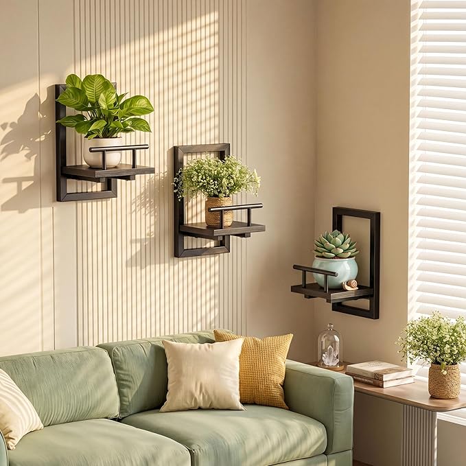 Sbosbo Floating Shelves for Wall Plant Shelf Indoor Wall Mounted Shelves | Wall Planters for Indoor Floating Plant Shelves for Bedroom, Living Room, Kitchen, Office, Bathroom Decor (Black, 2 Pack) - Image 5