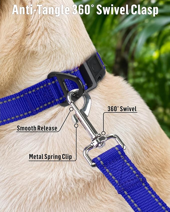 FunTags Reflective Nylon Dog Leash for Medium & Large Dogs, 6FT for Walks | Comfortable Padded Grip, Stay Safe at Night, 360° Anti-Tangle Swivel, for Dog Parks & Trails, Royal Blue - Image 4