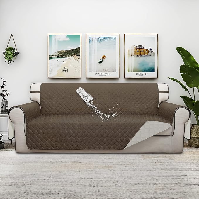ISSUNTEX Double Protection 100% Waterproof Sofa Covers for Living Room, Reversible Couch Covers for 3 Cushion Couch Sofa, Furniture Protector Sofa Cover for Pets (X Large, Camel/Ivory) - Image 2