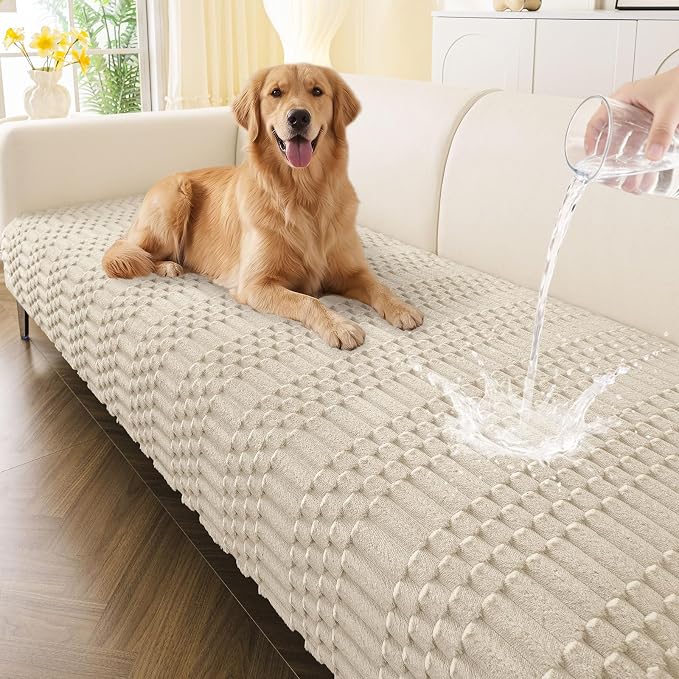 Smiry Waterproof Couch Covers for Dogs Washable, Non Slip Pet Sofa Cover | Plush Scratch Resistant Flannel Furniture Protector for Dogs, Apricot, 36" x 88" by Smiry