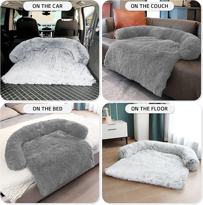 GGIB Calming Dog Bed Fluffy Plush Dog Mat for Furniture Protector with Removable Washable Cover for Large Medium Small Dogs and Cats (Large, Grey) - Image 6