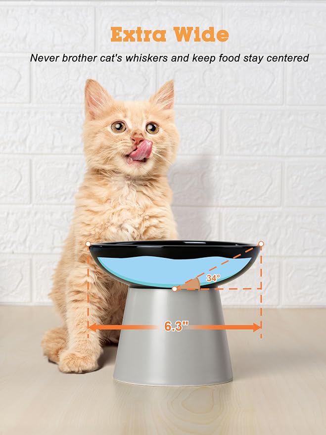 LoeJan Elevated Cat Food and Water Bowls Set, Extra Wide and Raised Ceramic Feeder, Anti-Vomit Whisker-Free Pressure Feeding Bowl for Kittens Adult Small Dogs(Black, 2 Pack) - Image 3