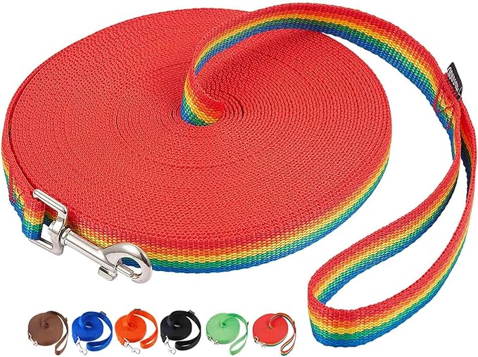 AmaGood Dog/Puppy Obedience Recall Training Agility Lead-15 ft 20 ft 30 ft 50 ft Long Leash-for Dog Training,Recall,Play,Safety,Camping (30feet, Rainbow) by DOGLEASH