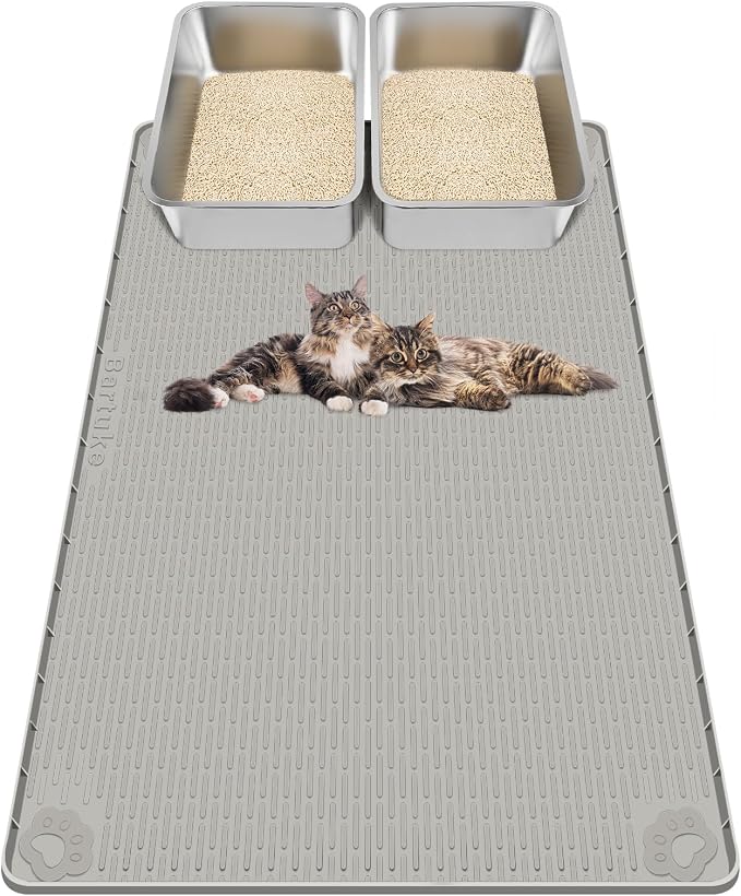 Kalolary Cat Litter Mats,40"x28"Extra Large Silicone Cat Mat for Litter Box | Easy to Clean Kitty Litter Trapping Mat, Soft on Kitty Paws, Waterproof, Urine-Proof Kittys Litter Mats for Floor, Grey by Kalolary