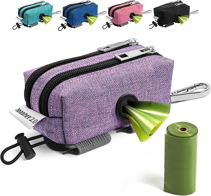 Dog Poop Bag Holder for Leashes and Treat Holder with 2 Waterproof Pouches | Poop Bag Dispenser for Pet Waste Bags and Walking Accessories + 1 Free Roll by Leashrr20