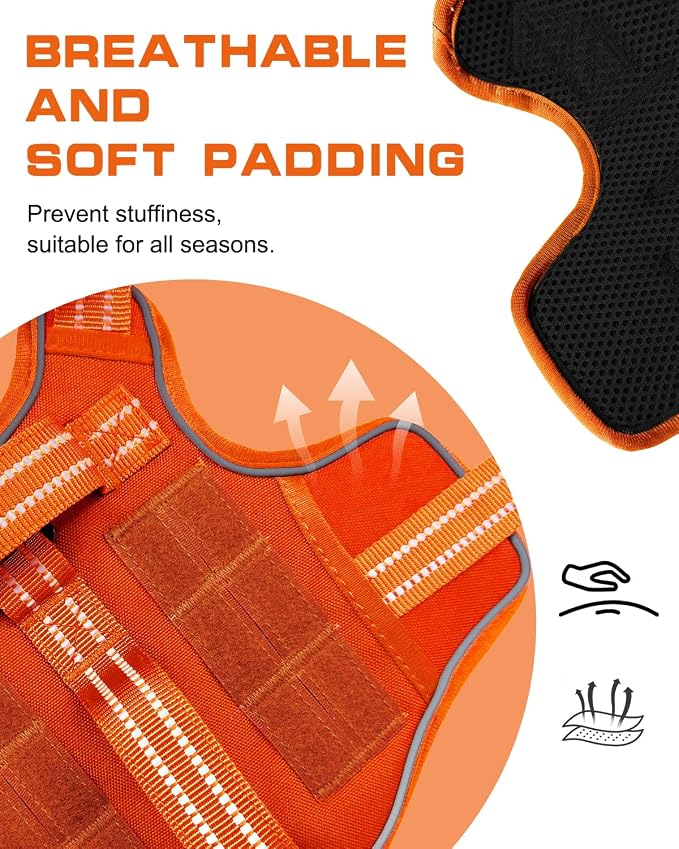 Dog Harness, Tactical No Pull for Small Sized Dog with Handle | Breathable Soft Padded, Adjustable, Reflective, Molle System, Heavy Duty, No Choke for Walking Training, Orange Small - Image 5