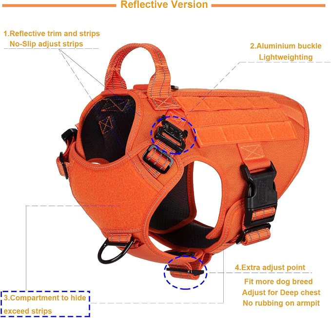 ICEFANG Tactical Dog Harness for Medium Dogs,Reflective No Pull Dog Vest | with Control Handle,Adjustable,Front Hook,2 Leash Clips,Soft Padded,MOLLE Panel,Orange,Medium - Image 3
