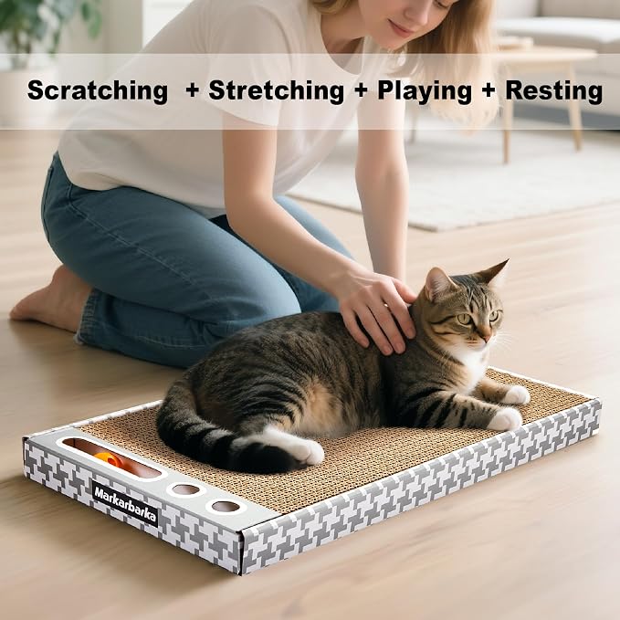 Cat Scratching Board 3 Pack – Reversible Cardboard Scratcher for Indoor Cats, Wide Boxed Scratch Pads with Bell Ball, Durable Corrugated scratchers as Furniture Protector - Image 2