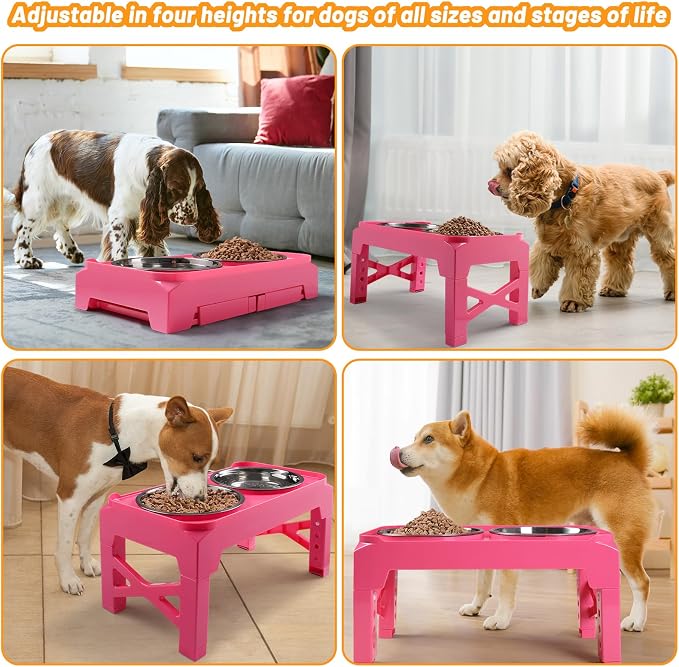 Hubulk Elevated Dog Bowls with 2 Stainless Steel Dog Food & Water Raised Bowls with No Spill Edge Non-Slip Stand Adjusts to 3 Heights(2.75", 6.0", 7.5") for Small Medium Dogs and Pet - Image 6