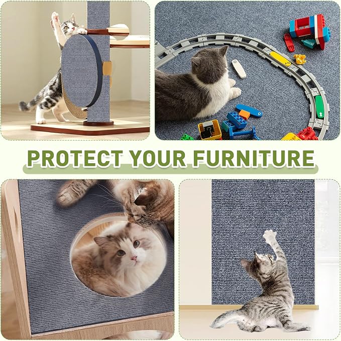 Cat Scratch Furniture Protector for Couch, Wall & Door Guard, Trimmable Self-Adhesive Scratch Pad, DIY Climbing Mat, Deterrent, Scratching Post Replacement (78.7''x15.8'', Light Gray) - Image 6