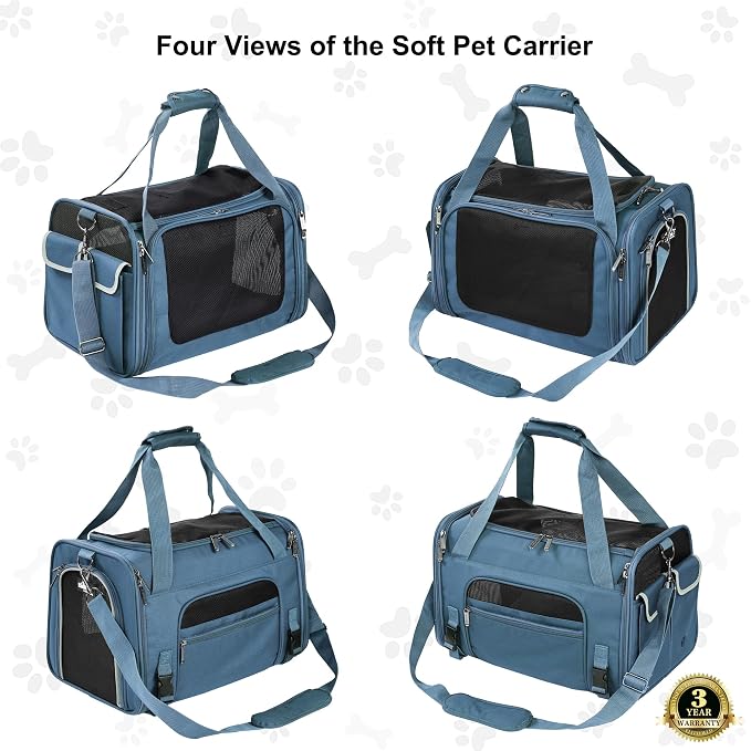 EliteField Deluxe Soft Pet Carrier for Cats and Dogs (3-Year Warranty) | Airline Approved, Waterproof Fabric, Scratch-Resistant Mesh, Expandable Mat, Built-In Leash, Suitcase Sleeve, Seat Belt Loops - Image 4