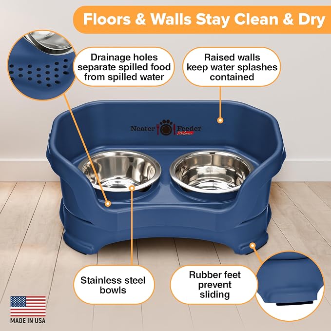 Neater Pet Brands Neater Feeder Deluxe Mess Proof Dog Bowls Elevated for Small Dogs Under 19 lbs, Made in USA, No Spill Raised Dog Food Bowl Stand Feeding Station, Food and Water Bowl Set, Dark Blue - Image 5