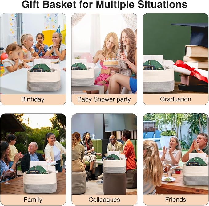 ICERZCZ Woven Cotton Rope Storage Basket for Organizing, Cute Decorative Baskets for Gifts Empty, Organizer Bins for Dog Toy, Baby Laundry, 15“×11”×9.5“, Off White & Grey - Image 7