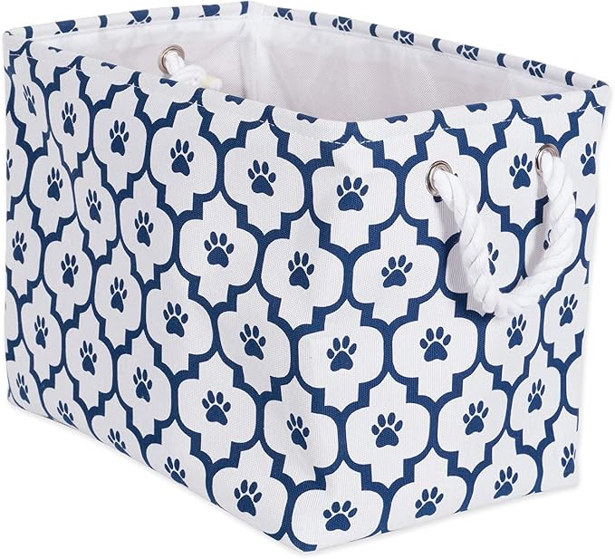 Bone Dry Pet Storage Collection Lattice Paw Print, Small Rectangle, White/Navy by BoneDry