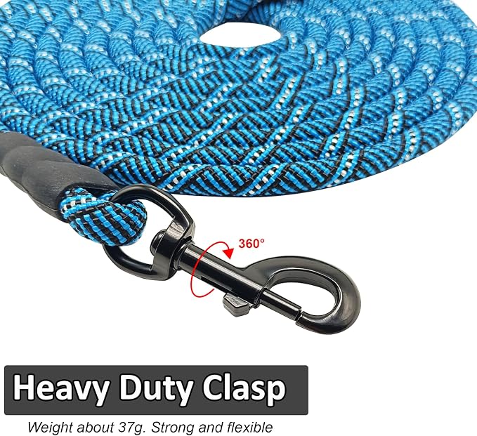 MayPaw Heavy Duty Rope Dog Leash, 3/6/8/10/12/15/20/30 FT Long Dog Lead Nylon Pet Leash, Soft Padded Handle Thick Lead Training Leashes for Large Medium Dogs (15ft * 1/2", Blue Black) - Image 2
