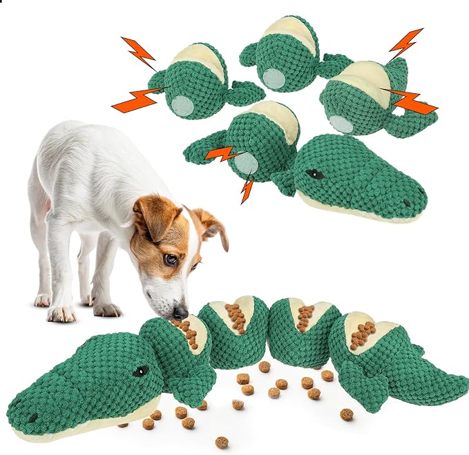 Mihachi Dog Enrichment Toys, Snuffle Toy for Small Medium Dogs, Detachable Dog Puzzles Squeaky Sniffle Interactive Toy for Foraging Training, Boredom and Mental Stimulation, Green Crocodile by Mihachi