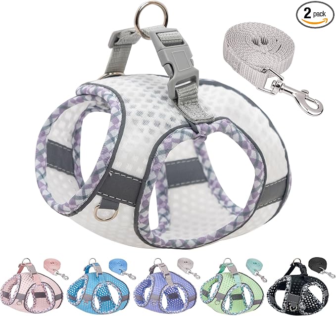 Summer Soft Dog Harness and Leash Set with Breathable Diamond Mesh | Breathable Diamond Mesh, Reflective No-Pull Pet Harness for Outdoor Walking, Training for Small Dogs, Cats White XXS by PetSuppliesManufacturer