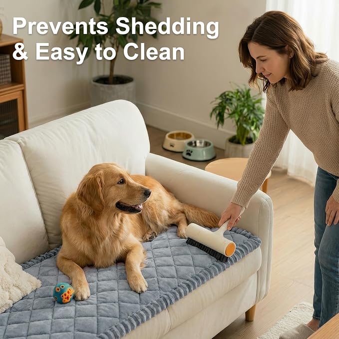 Smiry Non Slip Couch Cover for Dogs, Fuzzy Plush Pet Sofa Protector | Washable Furniture Cover for Large Dogs & Cats, Scratch & Dirt Resistant, Covers Backrest & Armrest, Grey, 27.6"x27.6" - Image 8