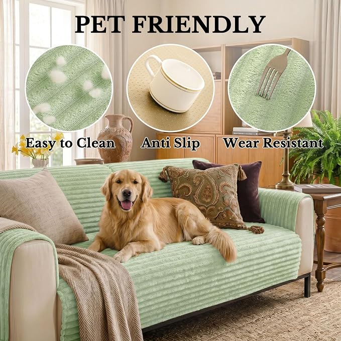 Smiry Waterproof Couch Cover for Dogs, Washable Non Slip Plush Protector | Waterproof Protection, Plush Flannel, Non Slip Backing, Pet Hair & Scratch Protection, Soft Cover (36" x 94.5") - Image 5