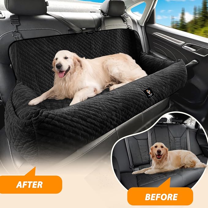 Dog Car Seat for Medium/Large Dogs Under 100 Lbs,Multi-Functional Dog Car Bed Washable Pet Travel Safety with Thick Cushion, Soft & Removable,for All Cars Back Seat (Black) - Image 7