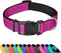 Reflective Dog Collar, Adjustable Soft Neoprene Padded,Rose Red,L | Breathable Nylon for Large Dogs,Tear-Resistant Webbing,Chafe‑Free on Walks and Hikes,Metal D-Ring,Night Safety by PWOD