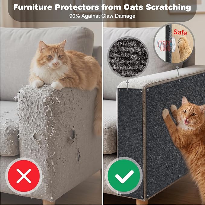 Cat Scratch Furniture Protector: 78.7"x15.8" High Self-Adhesive | Cat Scratch Carpet Trimmable for Couch Scratcher Protector from Claws Scratching Mat Lasts 3-6M 3min Install, Khaki - Image 2