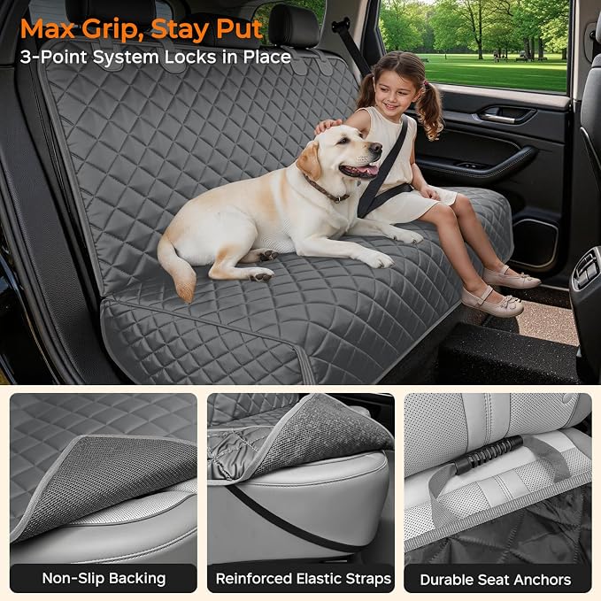URPOWER Dog Car Seat Cover for Back Seat, Waterproof Car Seat Protector | Non-Slip, Scratch-Resistant, Machine-Washable Rear Bench Seat Cover - Image 4