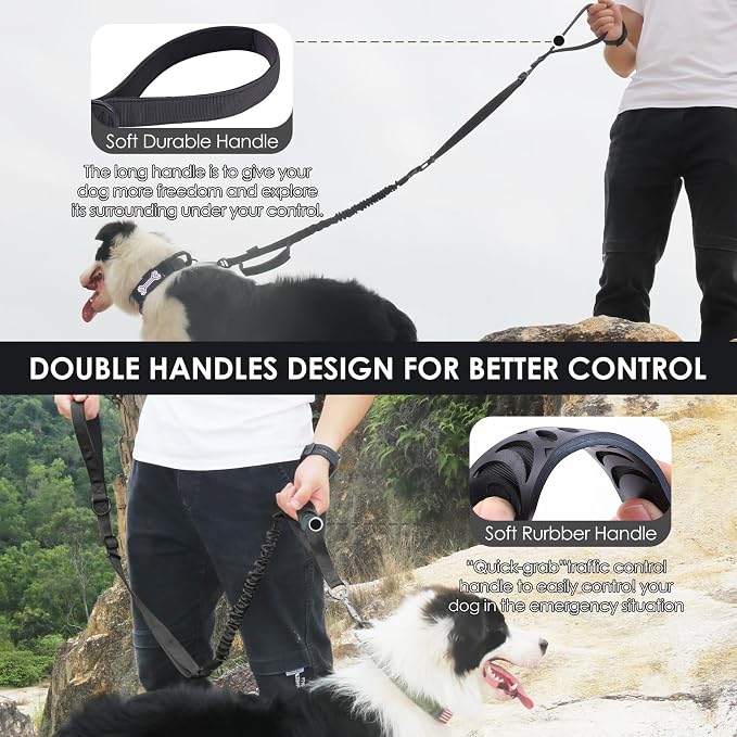 Hotsky Tactical Bungee Shock Absorbing No Pull Dog Leash,Blue Camo,4-6FT | Heavy Duty for Medium Large Dogs That Pull up to 660 lb,with Padded Double Handle ＆ Car Seatbelt,360°Rotating Locking Clasp - Image 7