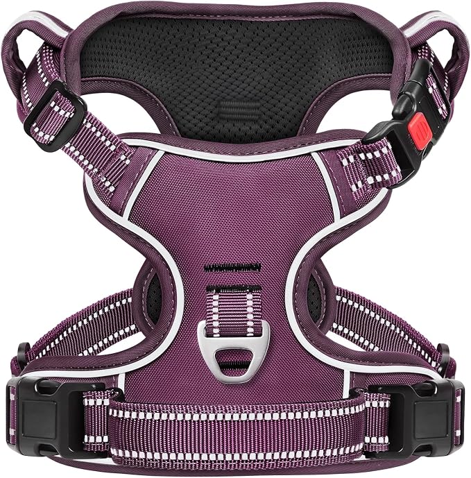 Timos Dog Harness Large Sized, Quick Release Buckles with Handle, Purple XL | Easy On & Off, No Pull No Choke, Adjustable Reflective Soft Padded, Front & Back 2 Clips and Handle for Walking Training by Timos