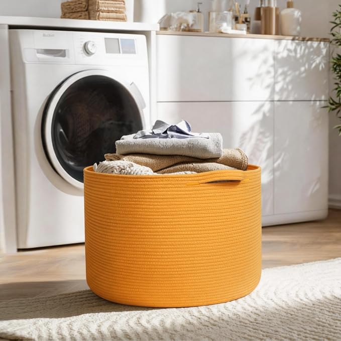 MEGASKET Extra Large 115L Orange Basket, 23.6"x15.7" Woven Cotton Rope Bins for Blankets, XXXL Baby Nursery Laundry Towel Basket, Oversized Kids Dog Toy Storage Box, Orange Living Room Decor Organizer - Image 7