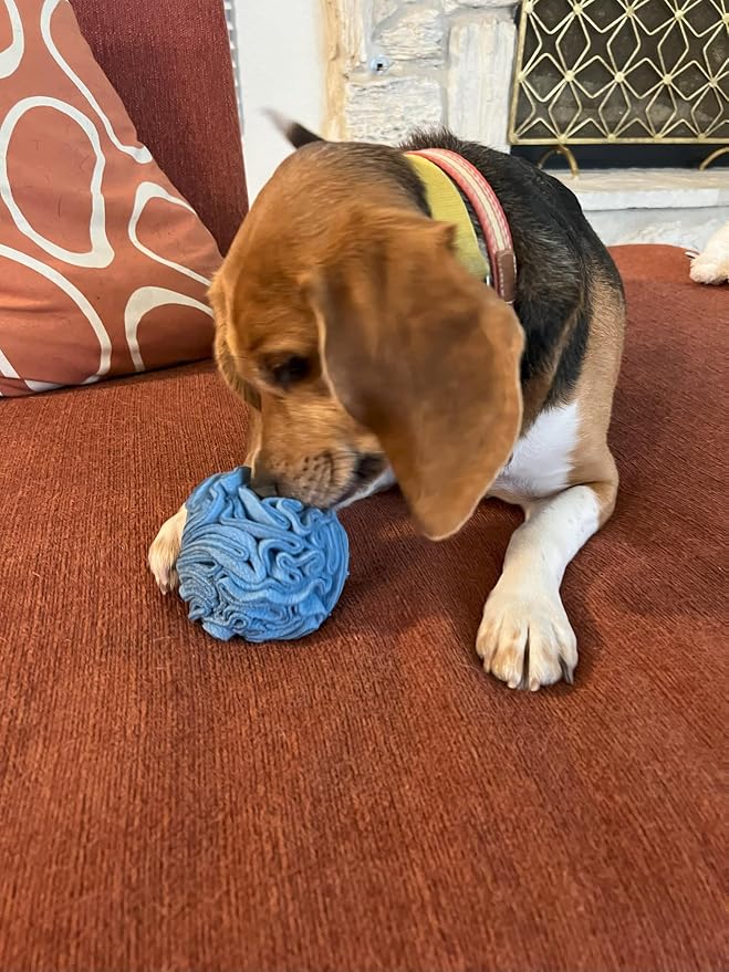 Glory To Dog Puppy/Small Breed Snuffle Dog Puzzle Ball Toy Blue Extra Small | Interactive fleece snuffleball hides treats at variable depths. Puzzle engages smell & foraging. Machine washable 2.5" - Image 2