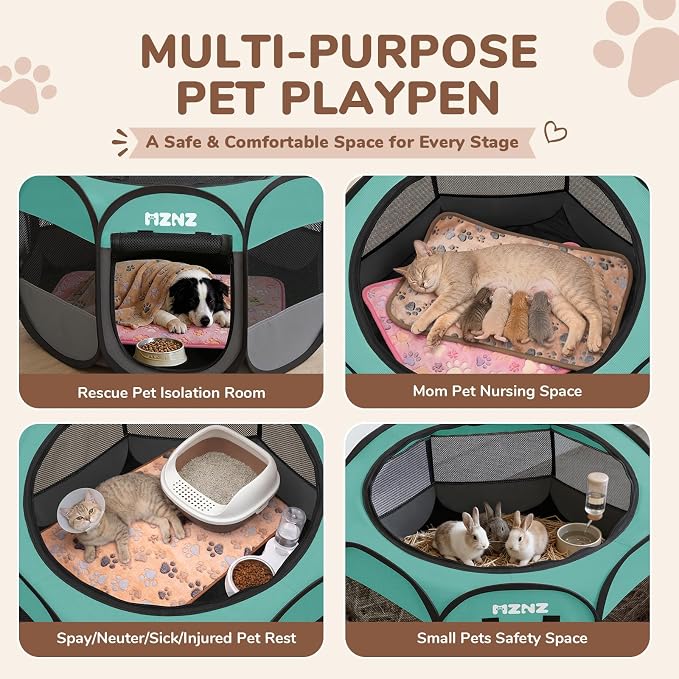 Dog Cat Small Animal Puppy Playpen Crate with 2 Blankets, Large, Blue | Portable Pop Up Pet Cage Enclosure Tent Kennel Indoor Outdoor with Carrying Case, No Assembly, Camping Use - Image 3