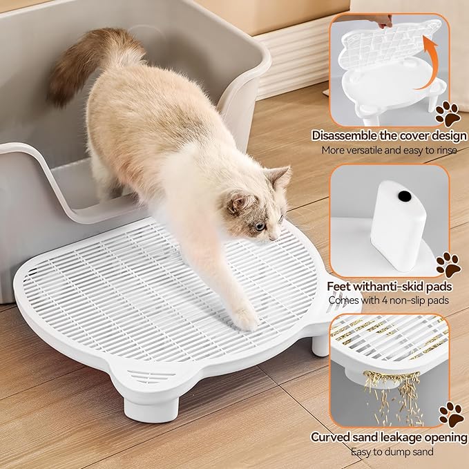Litter Box Step Adjustable Cat Step with Filter Function, White | Elevated Double Layer Litter Box Ramp for Kitten & Old Cats, Easy Cleaning Litter Box Step Stool for Automatic Cat Litter Box - Image 2